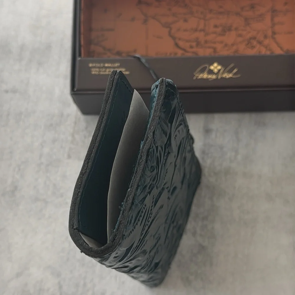 PATRICIA NASH Nazari Blue Coral Tooled Bifold RFID Leather Wallet